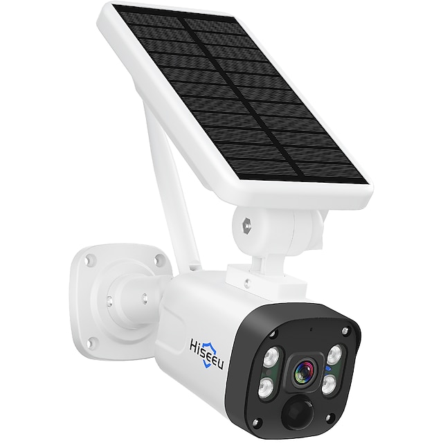  Hiseeu كاميرا أمان لاسلكية في الهواء الطلق 4MP كاميرا تعمل بالطاقة الشمسية، كاميرا منزلية خالية من الأسلاك، كاميرا منزلية للكشف عن الأشعة تحت الحمراء، رؤية ليلية ملونة، صوت ثنائي الاتجاه، IP66 مقاوم