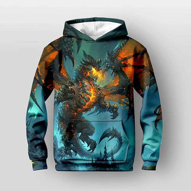Boys 3D Dragon Hoodie Long Sleeve 3D Print Fall Active Kids 4-12 Years Daily Regular Fit 7