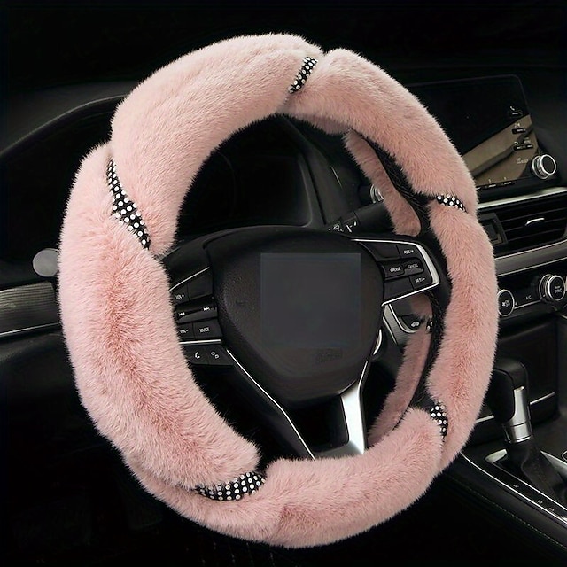  Protector para volante de coche para mujer, accesorios esenciales de interior de coche, de felpa, con diamantes artificiales, a la moda, para invierno