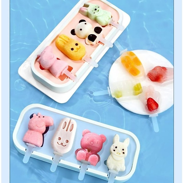  Silicone Ice Cream Making Popsicles Molds Homemade Mini Popsicles Molds for Kids Baby Cute Shapes Ice Pop Maker Free Silicone Ice Cream Making Homemade DIY Set Easy Reusable