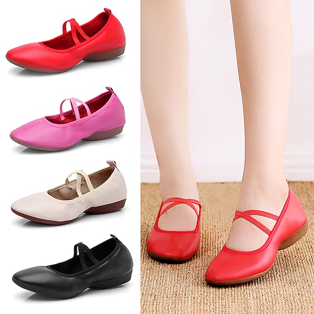  Women's Ballet Shoes Performance Party Evening Heel Low Heel Elastic Adults' Black Red Rose Red
