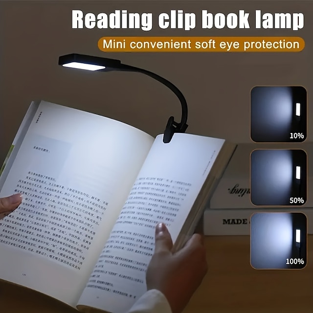  lâmpada de luz de leitura de livro recarregável luz de livro led para leitura na cama - cuidado com os olhos brilho ajustável 3 temperaturas de cor 10 horas de duração luz de leitura usb para livro de