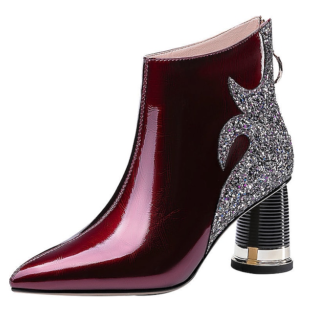  Women's Boots Bling Bling Plus Size Sparkling Shoes Party Daily Club Booties Ankle Boots Rhinestone Low Heel Chunky Heel Pointed Toe Elegant Luxurious Sexy Faux Leather Zipper Wine Black