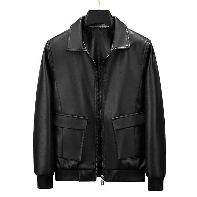 Men's Faux Leather Jacket Biker Jacket Motorcycle Jacket Outdoor Daily ...