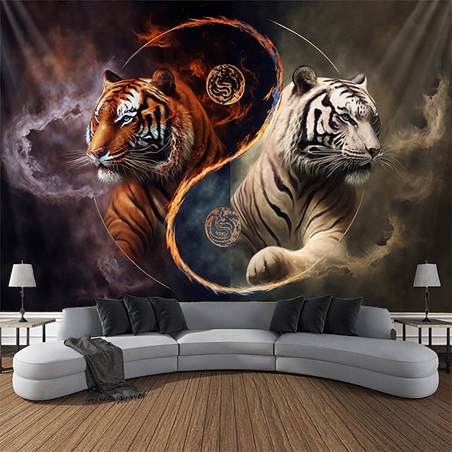  Yinyang Taichi Tigers Hanging Tapestry Wall Art Large Tapestry Mural Decor Photograph Backdrop Blanket Curtain Home Bedroom Living Room Decoration