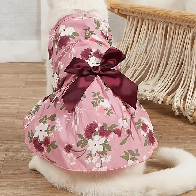  שמלת קיץ חמודה ונוחה לחיות מחמד עם קשת לכלבים קטנים וחתולים