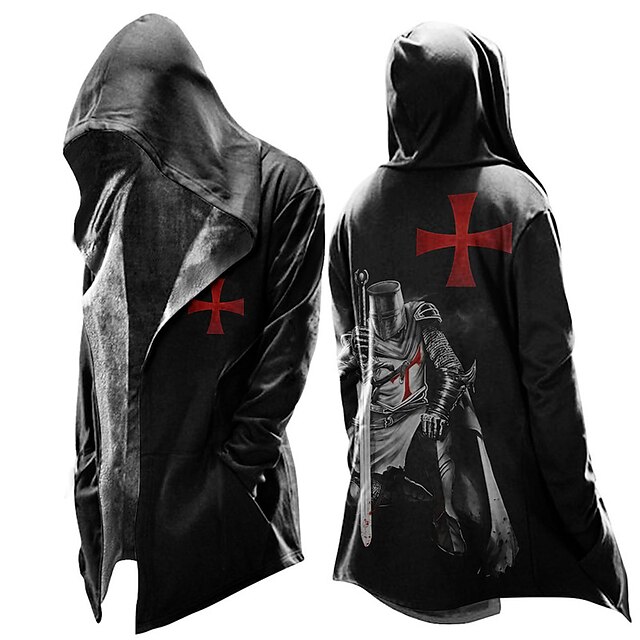 Men's Faith Winter Coat Fleece Jacket Coat Thermal Warm Vintage Abstract Daily Wear Going out Pocket Print Fall & Winter Hooded Long Sleeve Red Green3