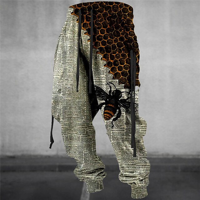 Bee Vintage Abstract Men's 3D Print Sweatpants Joggers Pants Trousers Outdoor Street Casual Daily Polyester Khaki S M L Mid Waist Elasticity Pants2