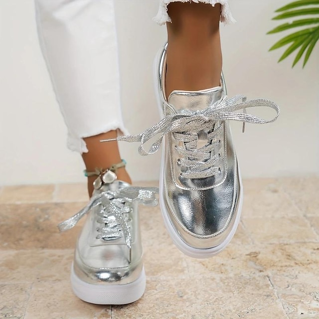  Női Tornacipők Bling Bling cipők Extra méret Platform cipők Szabadtéri Napi Nyár Tél Talp Kerek orrú Divat Sportos Alkalmi Gyalogló Csillám PU Fűzős Ezüst Arany