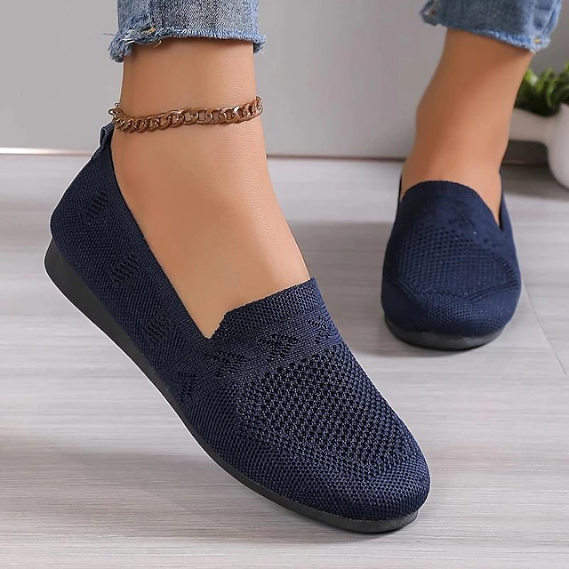 Women's Navy Blue Knit Loafers – Breathable Slip-On Casual Flats for Comfort and Everyday Wear 22