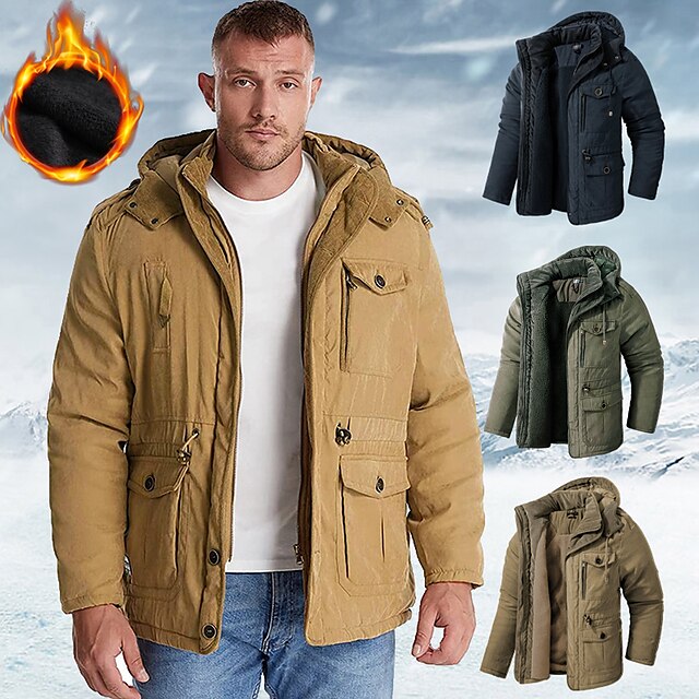Men's Winter Hooded Jacket Military Jacket Warm Parka Windproof Sherpa ...