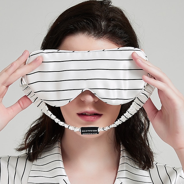  19 mm schwarz-weiß gestreifte Augenmaske aus echter Seide, lange Seidenfüllung, Maulbeerseide, Schattierung, atmungsaktive Schlaf-Augenmaske