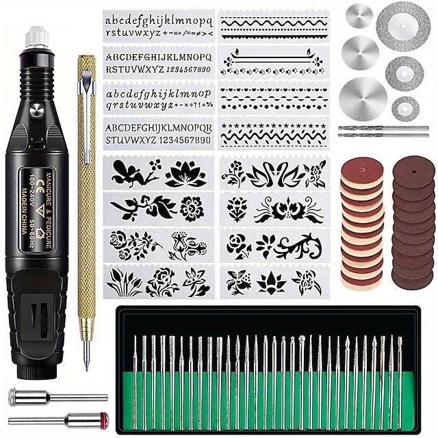  Engraving Tool Kit Multi-Functional Electric Corded Micro Engraver Etching Pen DIY Rotary Tool For Jewelry Glass Wood Metal Ceramic Plastic(U.S Model)