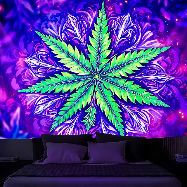 Cannabis Leaf Blacklight Tapestry UV Reactive Glow in the Dark Trippy ...