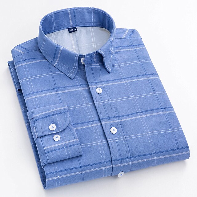 Men's Dress Shirt Plaid Shirt Button Down Shirt Collared Shirt Yellow Red Blue Long Sleeve Plaid