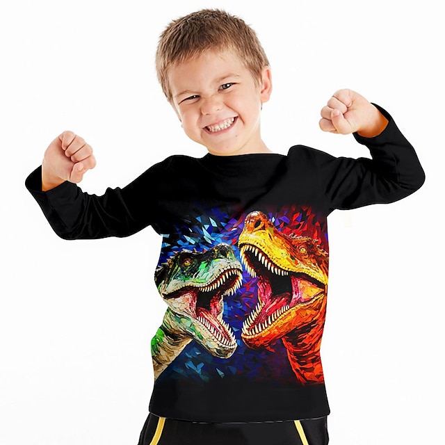  Poikien 3D Dinosaurus T-paita Paita Pitkähihainen 3D-tulostus Syksy Talvi Urheilu Muoti Katutyyli Polyesteri Lapset 3-12 vuotta Tiukka pyöreä kaula-aukko ulko- Kausaliteetti Päivittäin Normaali
