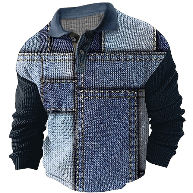 Men's Plaid Golf Shirt Long Sleeve Polo Shirts Collared Shirts Vintage Casual Vacation Wear Formal Wear Festival Wear Buttons 3D Print Fall & Winter Black Blue Brown 5