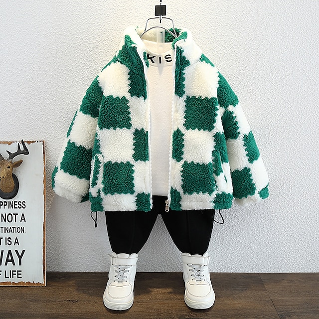  Kids Boys Coat Outerwear Plaid Long Sleeve Zipper Coat Outdoor Fashion Daily Coffee color Green Spring Fall 7-13 Years