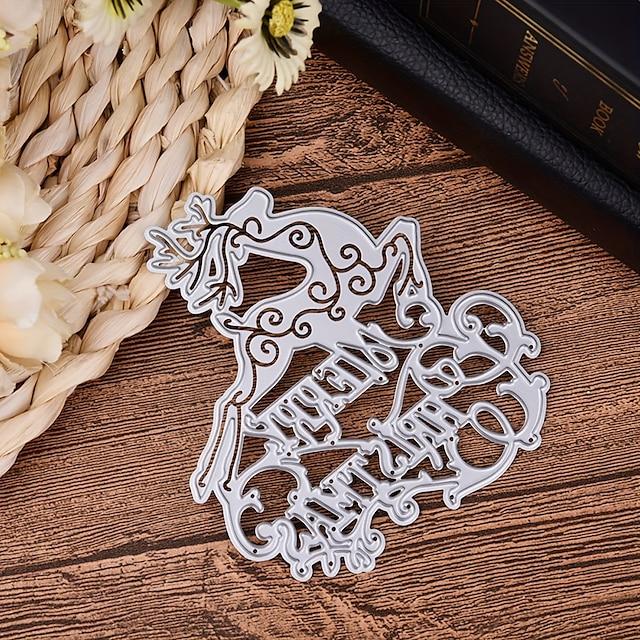  1 pc lettres joyeux noël découpes en métal mots joyeux noël pochoirs matrices de découpe de cerf découpées pour la fabrication de cartes matrices en papier fournitures de scrapbooking
