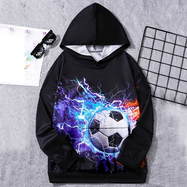  Pojkar 3D Fotboll Huvtröja Pullover Långärmad 3D-tryck Höst Vinter Mode Streetwear Häftig Barn 3-12 år Utomhus Ledigt Dagligen Normal