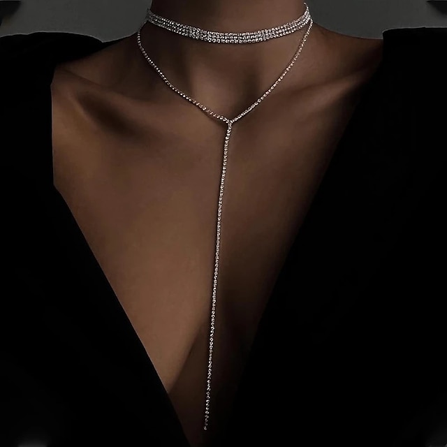 Fine Jewelry Clear Rhinestones Women's Fashion Modern Geometrical Wedding Geometric Necklace For Wedding Engagement