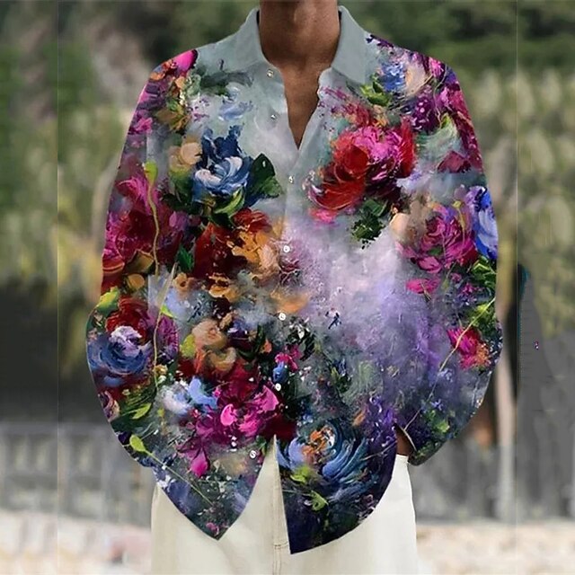 Men's Floral Shirt Button Up Shirt Long Sleeve Casual Daily Wear Going out Weekend Fall & Winter Turndown Print Button-Down Green2