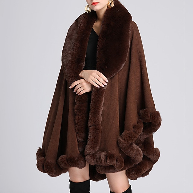 Women’s Winter Solid Color Faux Fur Knit Cape Shawl/Wrap main image 0