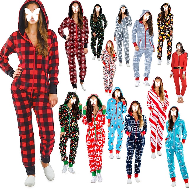  Mos Craciun Pijamale de Crăciun Pijama Întreagă Pentru femei Crăciun Crăciun Ajunul Craciunului Adulți Petrecere Haine de uz casnic Poliester Onesie
