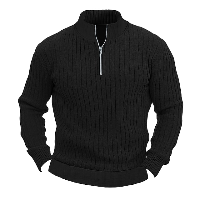  בגדי ריקוד גברים סריגים סוודר מצולע לִסְרוֹג רגיל בסיסי אחיד רבע מיקוד שמור על חם מודרני עכשווי לבוש יומיומי ליציאה ביגוד סתיו חורף שחור לבן M L XL
