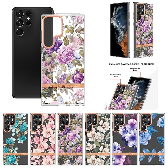  Phone Case For Samsung Galaxy S24 S23 S22 S21 S20 Ultra Plus FE A54 A34 A14 Back Cover Support Wireless Charging Non-Yellowing Shockproof Flower Floral TPU