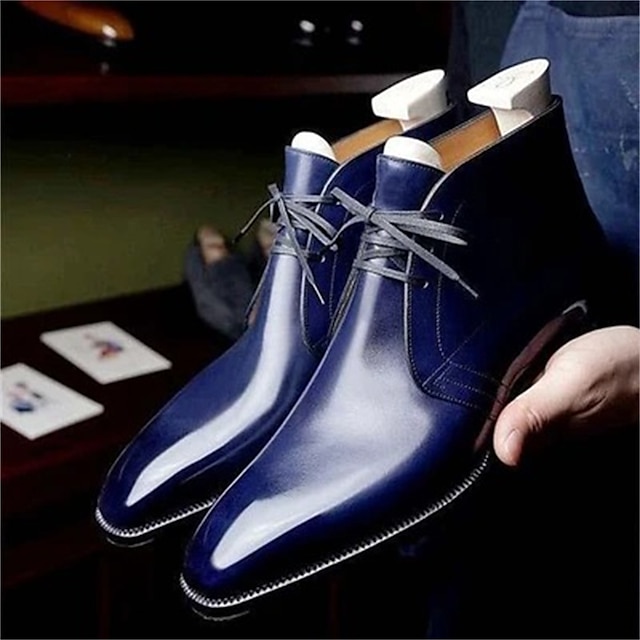  Men's Boots Formal Shoes Dress Shoes Fashion Boots Walking British Office & Career PU Warm Wear Resistance Booties / Ankle Boots Blue Fall Winter
