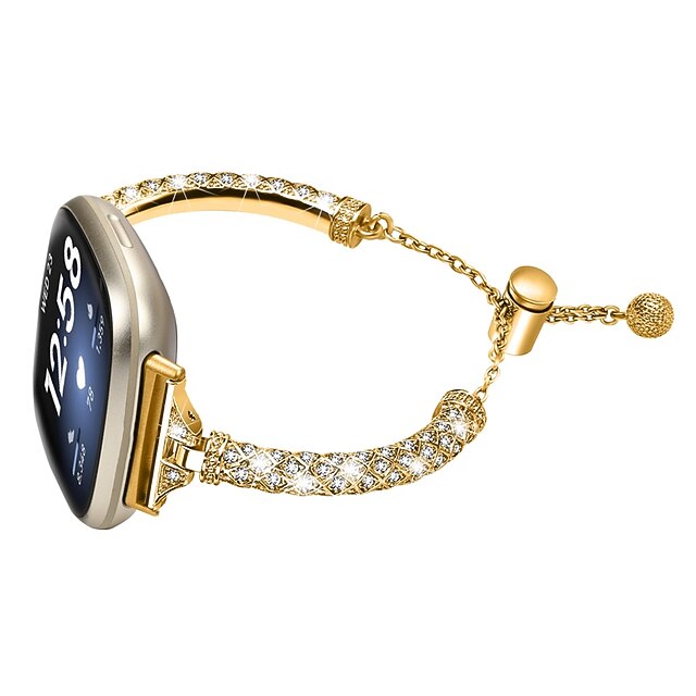  Reim til Smartklokke Kompatibel med Fitbit Versa 4, Sense 2, Versa 3, Sense Rustfritt stål Smartklokke Stropp Dame Glimmer Krystall Smykker armbånd Erstatning Armbånd