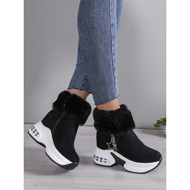 Wedge Faux Suede Zipper Stacked Snow Ankle Boots
