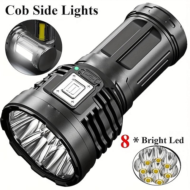  Linterna LED recargable por USB de 30w, brillo de 4500lm para acampar, senderismo y emergencias, linterna de mano