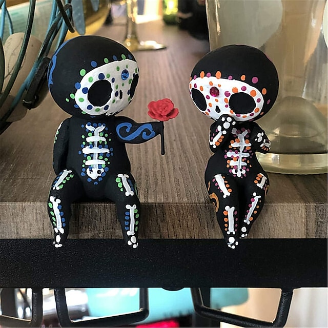  シュガースカルカップル像 シュガースカル置物 樹脂工芸品 かわいい像頭蓋骨 樹脂頭蓋骨像 家の装飾 愛らしい頭蓋骨彫刻 記念像