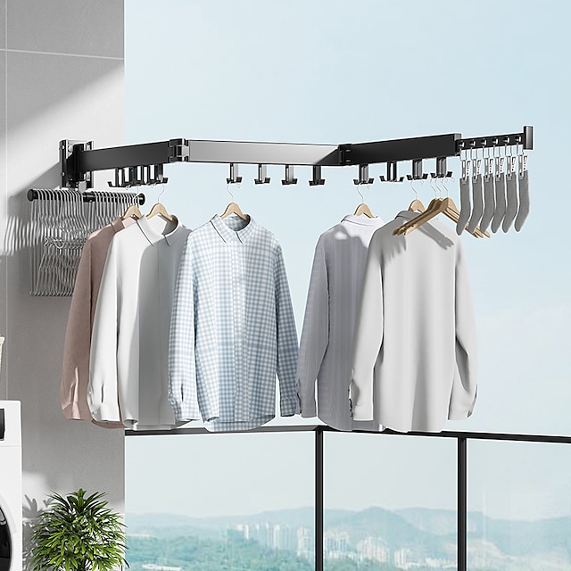  Robe Hook / Bathroom Shelf / Airer Adjustable Length / Foldable / Retractable Cable Contemporary / Modern Aluminum 1PC - Bathroom Wall Mounted