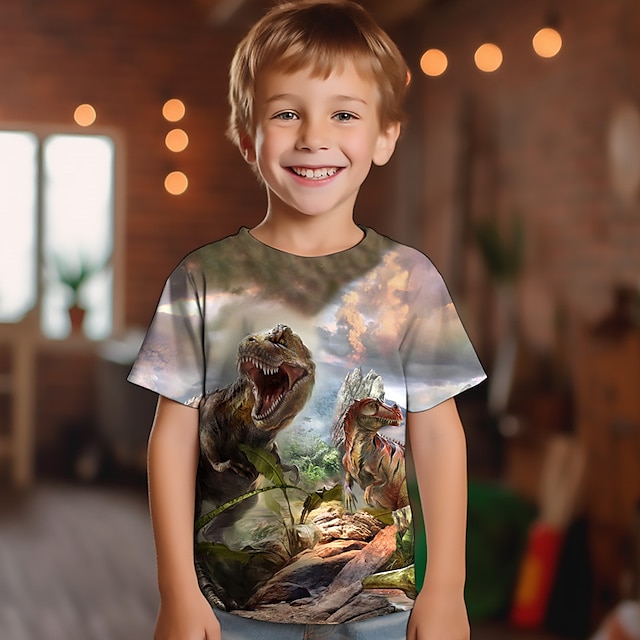 Pojkar 3D Dinosaurie T-shirt Skjorta Kortärmad 3D-tryck Sommar Vår Aktiv Sport Mode Polyester Barn 3-12 år Rund hals Utomhus Ledigt Dagligen Normal