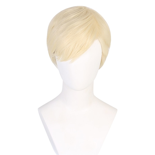  Mens Short Blonde Wig Natural Blonde Synthetic Hair Replacement Wig for Men Guys Short Blonde Cosplay Halloween Costume Party Wig