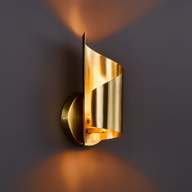  Brass Wall Sconce, Mid Century Modern Wall Light Fixture for Bedroom Living Room Bathroom Vanity Kitchen More, Vintage Wall Lighting Indoor Gold Wall Lamp with Novelty Shade Metal Frame