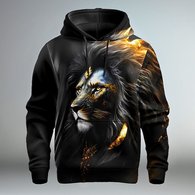  Graphic Lion Men's Fashion 3D Print Hoodie Christmas Vacation Going out Hoodies Black Red Long Sleeve Hooded Print Front Pocket Spring &  Fall Designer Hoodie Sweatshirt