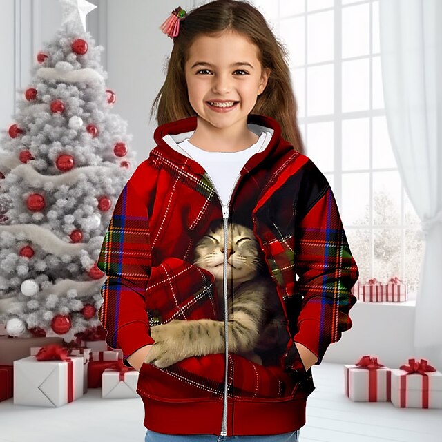 Girls' 3D Cat Hoodie Coat Outerwear Long Sleeve 3D Print Fall Winter ...