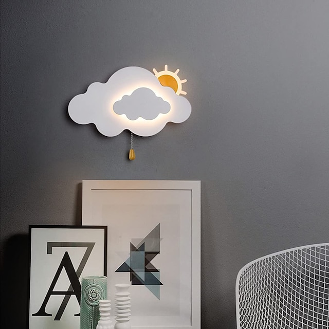  applique murale led intérieur enfants 7w nuage applique chambre d'enfant avec interrupteur à tirette enfants lampe de chevet à intensité variable pour filles garçon chambre décoration acrylique