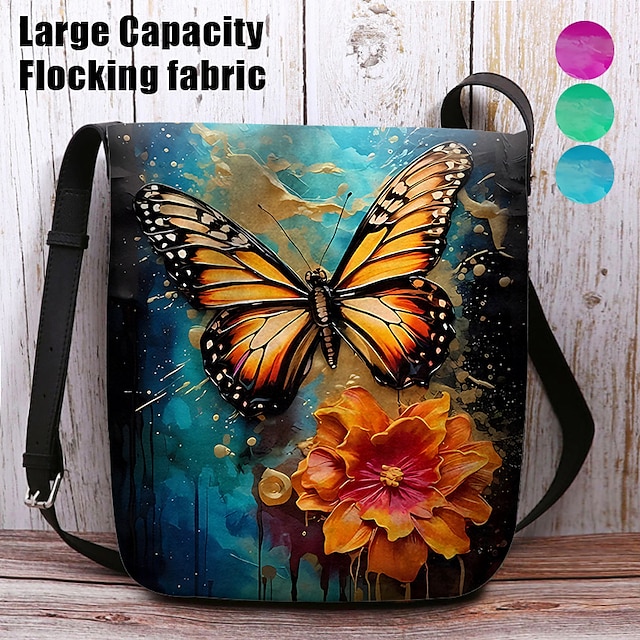  Women's Crossbody Bag Shoulder Bag Fluffy Bag Polyester Outdoor Daily Holiday Print Large Capacity Lightweight Durable Flower Blue Fuchsia Green