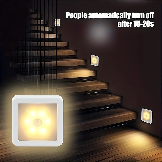  مصباح مستشعر حركة LED ليلي ذكي PIR لإضاءة خزانة الحمام والممر والمرحاض والدرج