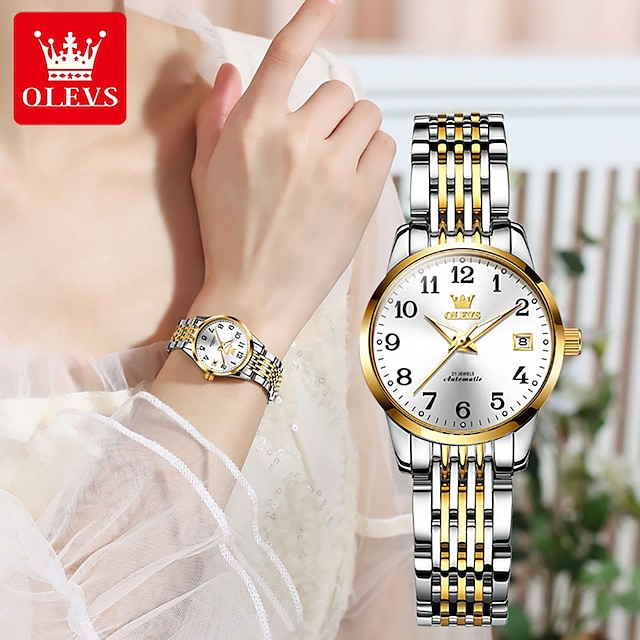  Nova marca olevs relógio feminino calendário luminoso à prova dwaterproof água relógio mecânico automático simples luz luxo senhoras relógio