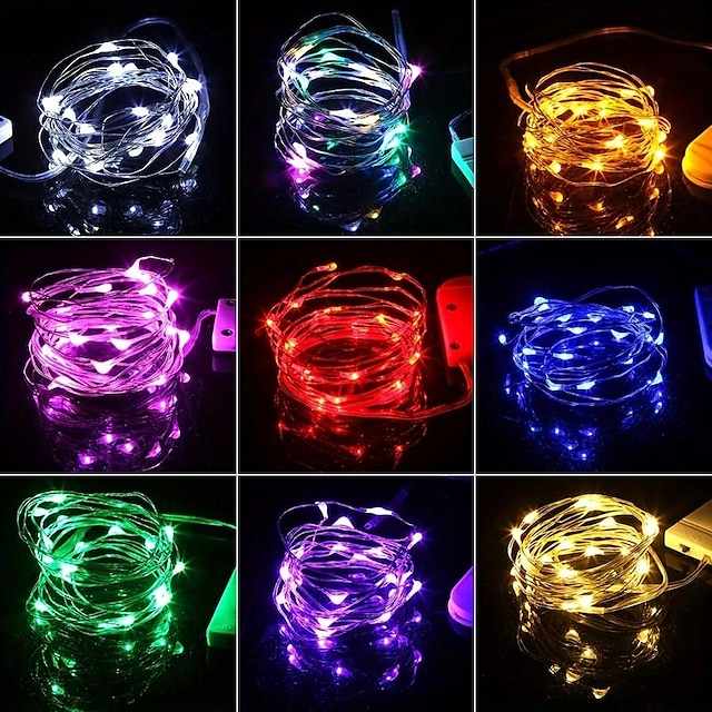  1pc Led Fairy Lights, CR2032 Battery Operated, Waterproof Copper Wire String Lights, 7ft 20 Led Firefly String Lights, For DIY Wedding Dorm, Bedroom, Christmas, Halloween, Party