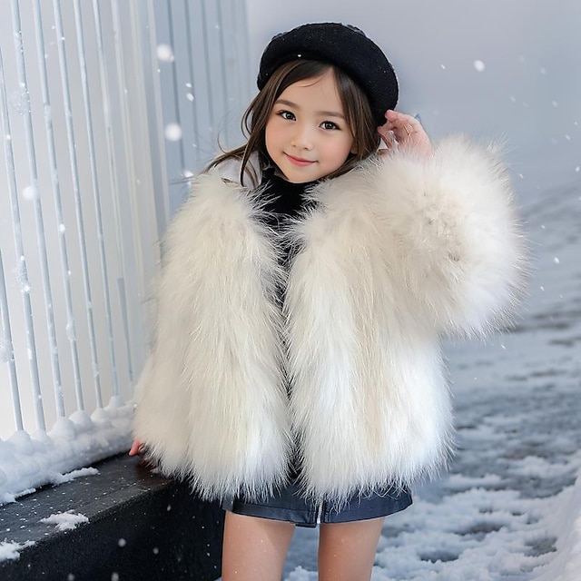  kinderkleidung Mädchen Faux-Pelz-Mantel Feste Farbe Aktiv Outdoor Mantel Oberbekleidung 3-10 Jahre Herbst Schwarz Weiß Rosa