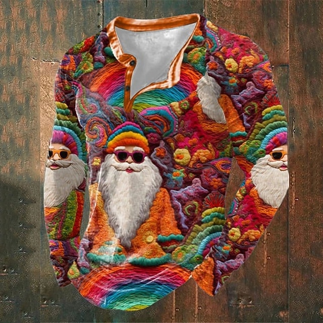  tricou henley pentru bărbați de Crăciun Moș Crăciun grafic modă Moș Crăciun zilnic casual imprimeu 3d henley ocazional vacanță ieșire portocaliu cu mânecă lungă henley primăvară &  îmbrăcăminte