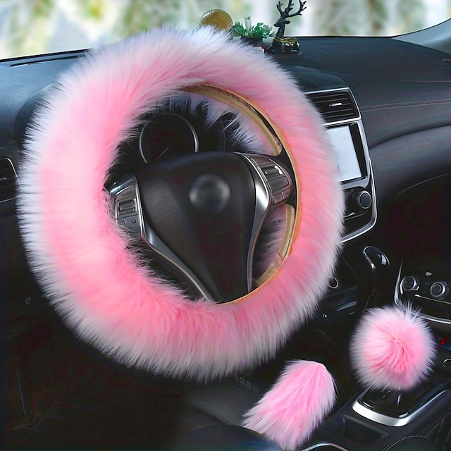  3PCs/Set Car Steering Wheel Cover Gear Shift Handbrake Fuzzy Cover Winter Warm Fashion Universal Car Interior Accessories