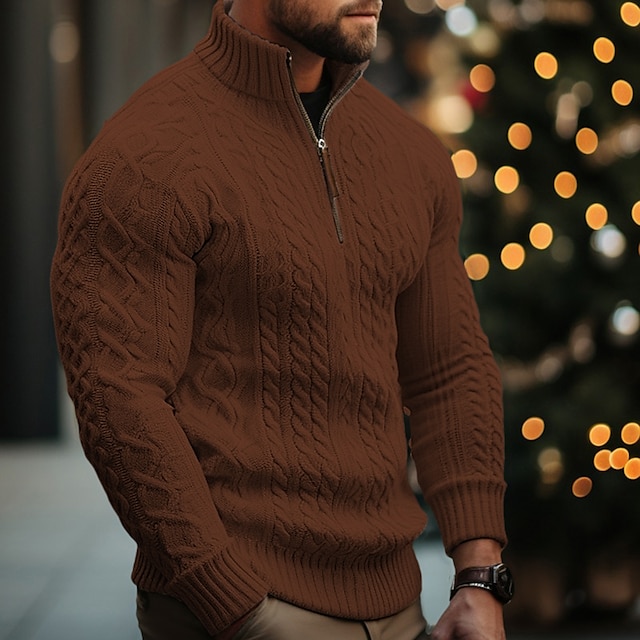 Men's Pullover Sweater Jumper Cable Knit Regular Knitted Quarter Zip ...